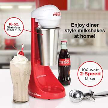 Nostalgia Two-Speed Electric Coca-Cola Limited Edition Milkshake Maker and Drink Mixer, Includes 16-...