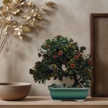 FFPOPU 3-Packs Ceramic Bonsai Pots with Drainage Tray, 6-inch Cute Bonsai Tree Pot with Ice Cracked Glaze, Small Bonsai Planter Pot for Desktop Decoration