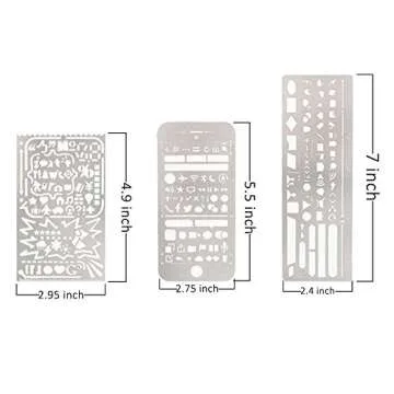 Yansanido 3 Pack Stainless Steel Drawing Stencils & Rulers