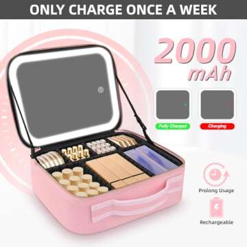 Jadazror Lighted Makeup Case with Mirror, Adjustable Dividers - Portable Cosmetic Organizer Bag for Travel
