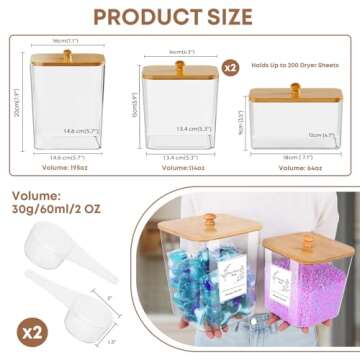 COAZEX 4 Pack Laundry Pods Container & Dryer Sheet Holder, Stylish Storage for Detergent and Laundry...