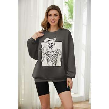 Meladyan Women's Halloween Skull Oversized Sweatshirt - Cozy & Stylish