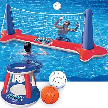 JOYIN Inflatable Pool Float Set with Volleyball & Basketball for Summer Fun