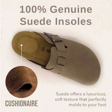 CUSHIONAIRE Hana Womens Clogs | Comfortable Vegan Suede Clogs for Women | Slip On Potato Shoes with Cork Footbed & Arch Support| Brown 6.5W
