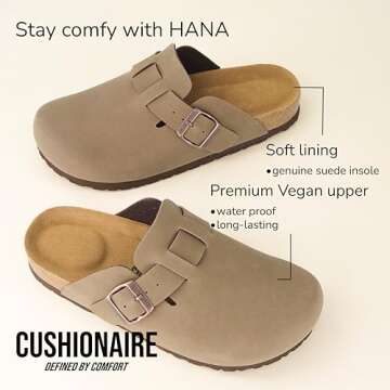 CUSHIONAIRE Hana Womens Clogs | Comfortable Vegan Suede Clogs for Women | Slip On Potato Shoes with Cork Footbed & Arch Support| Brown 6.5W