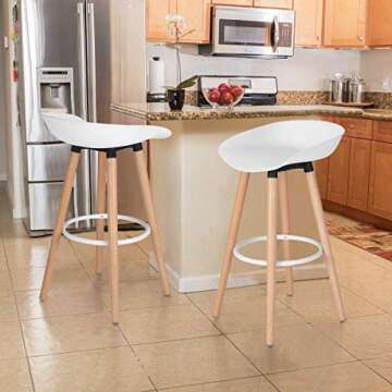 VALARS FurnitureR Modern PP White Plastic Bar Stool Height Barstools Kitchen Dining Bar Stools Chair...