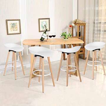 VALARS FurnitureR Modern PP White Plastic Bar Stool Height Barstools Kitchen Dining Bar Stools Chairs Set of 2 with Wooden Legs for Coffee Shop, Home Bar, Club, Pub, Home Balcony