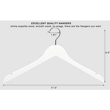 Premium Solid Wood Bridal Wedding Dress Hangers, Beautiful Wooden Shirt Suit Coat Jacket Clothes Hangers-360° Strong Swivel Hook-Extra Smooth Finish-Smoothly Cut Notches-10 Pack- White Color LM01B