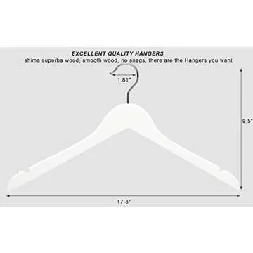 Premium Solid Wood Bridal Wedding Dress Hangers, Beautiful Wooden Shirt Suit Coat Jacket Clothes Hangers-360° Strong Swivel Hook-Extra Smooth Finish-Smoothly Cut Notches-10 Pack- White Color LM01B