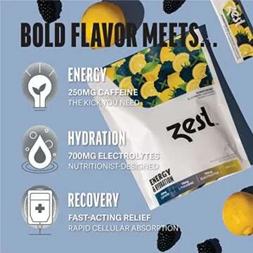 Zest Electrolyte Hydration Powder - Mix w/Water - 14 Packets - Low Sugar Liquid Enhancer (1 Pack (14 Powder Sticks), BlackBerry Lemonade (Energy & Hydration))