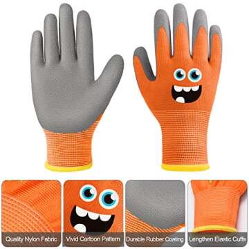 Joottuan 6 Pairs Kids Gardening Gloves Children Work Gloves Rubber Coated Garden Gloves for Kids Tod...