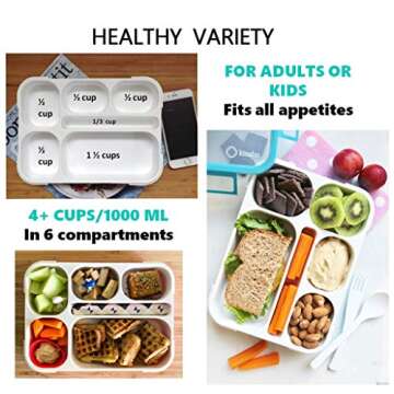 kinsho Bento Lunch Box Kids, Leakproof Lunch Containers for Boys Girls Adults with 6 Compartments - School, Daycare, Meal Planning Portion Control Container, BPA-Free Boxes, Utensils, Navy Blue