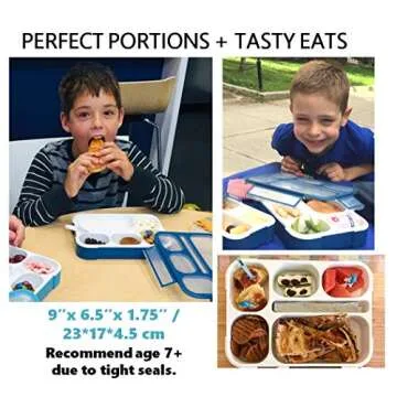 kinsho Bento Lunch Box Kids, Leakproof Lunch Containers for Boys Girls Adults with 6 Compartments - School, Daycare, Meal Planning Portion Control Container, BPA-Free Boxes, Utensils, Navy Blue