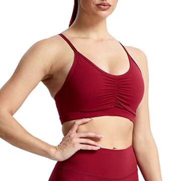 Aoxjox Sports Bras for Women Workout Fitness Ruched Training Baddie Cross Back Yoga Crop Tank Top (Rumba Red, Large)