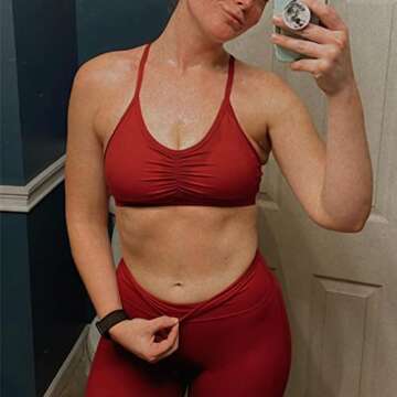 Aoxjox Sports Bras for Women Workout Fitness Ruched Training Baddie Cross Back Yoga Crop Tank Top (Rumba Red, Large)