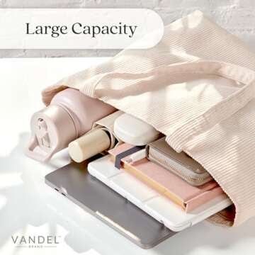 VANDEL Corduroy Tote Bag for Women and Men with Zipper and Inner Pockets. Cute School Tote Bag with Zipper, Aesthetic