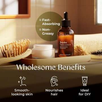 Gya Labs Organic Jojoba Oil for Hair & Skin - 100% Pure Natural Unrefined Jojoba Carrier Oil for Body, Ear Stretch, Nails, Makeup Remover & Facial Moisturizer (3.4 Fl Oz)