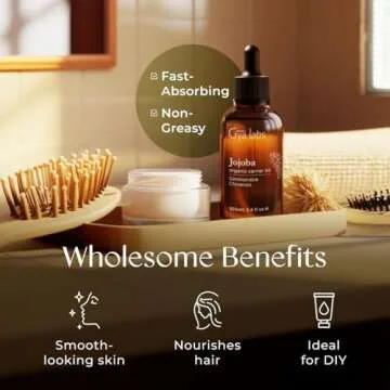 Gya Labs Organic Jojoba Oil for Hair & Skin - 100% Pure Natural Unrefined Jojoba Carrier Oil for Body, Ear Stretch, Nails, Makeup Remover & Facial Moisturizer (3.4 Fl Oz)