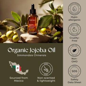 Gya Labs Organic Jojoba Oil for Hair & Skin - 100% Pure Natural Unrefined Jojoba Carrier Oil for Body, Ear Stretch, Nails, Makeup Remover & Facial Moisturizer (3.4 Fl Oz)