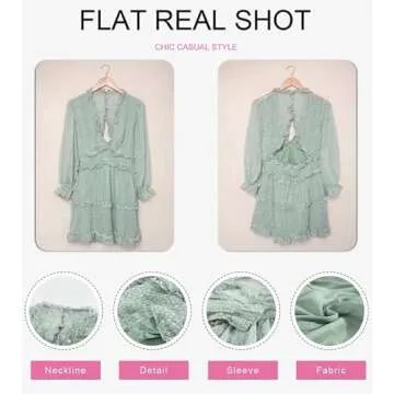 Dokotoo Womens Casual Female Summer Sexy V Neckline Long Sleeve Leopard Print Mini Dress Boho Fashion Skater A Line Ruffle Hem Pleated Dresses Green Medium