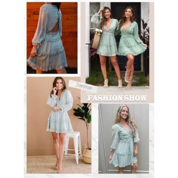 Dokotoo Womens Casual Female Summer Sexy V Neckline Long Sleeve Leopard Print Mini Dress Boho Fashion Skater A Line Ruffle Hem Pleated Dresses Green Medium