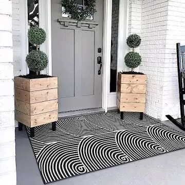 Tiveney Black and White Outdoor Rug 3x5 Ft - Machine Washable