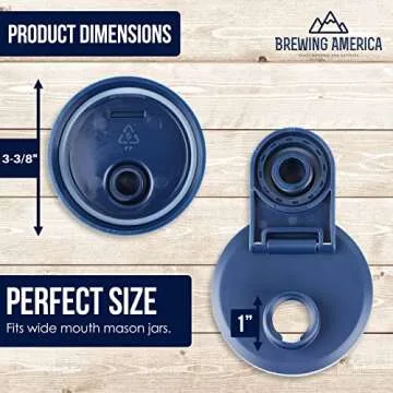 Brewing America Glass Mason Jar Pitcher with Lid - Ball Jar, 1 Quart (32 oz) with Blue Wide Mouth Mason Jar Pour Lid, for Smoothie, Boba Cup, Sun Tea Jar, Cold Coffee Glass Tumbler, 1-Pack