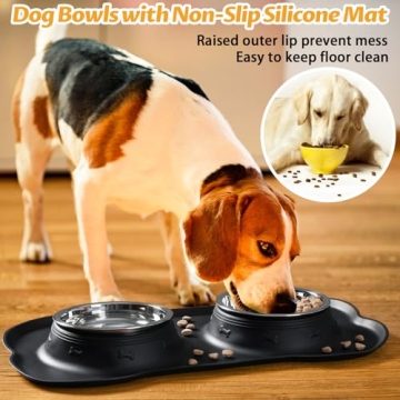 Durable Hubulk Pet Dog Bowls with Non-Skid Silicone Mat
