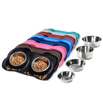 Durable Hubulk Pet Dog Bowls with Non-Skid Silicone Mat