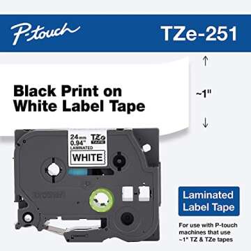 Brother(R) TZe-251 Black-On-White Tape, 1in. x 26.2ft., 239376-2240