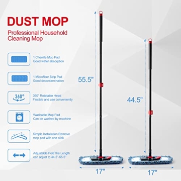 CLEANHOME Adjustable Microfiber Dust Mop for All Floors
