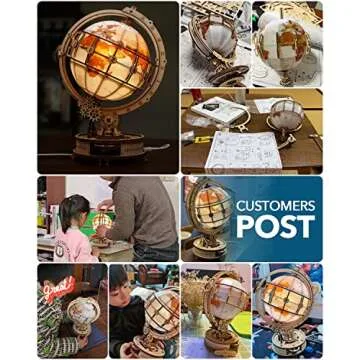 RoWood 3D Puzzles for Adults Illuminated Globe with LED Light Globe Model Kit Gifts for Adults&Teens