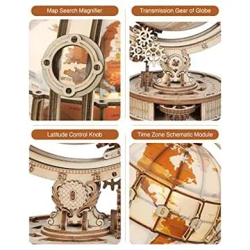 RoWood 3D Puzzles for Adults Illuminated Globe with LED Light Globe Model Kit Gifts for Adults&Teens