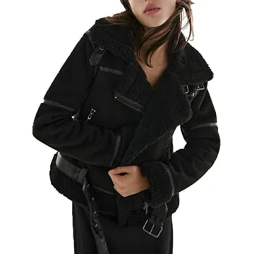 LY VAREY LIN Women's Faux Shearling Moto Jacket Winter Coat