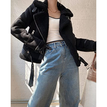 LY VAREY LIN Women's Faux Shearling Moto Jacket Winter Coat
