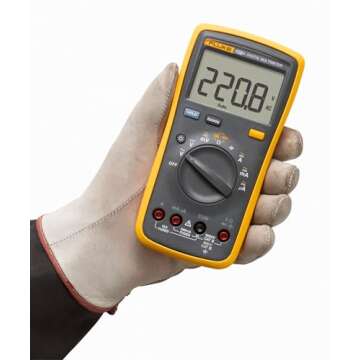 Fluke 15B+ Digital Multimeter, for Electrical Applications, Measures AC/DC Voltage and Current Measurements up to 1000V and 10A, Along with Resistance, Continuity, Diode, and Capacitance Capabilities