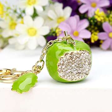 QTKJ Apple Keychain - Cute Green Tassel Charm for Gifts