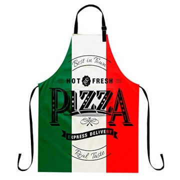 EZYES Pizza Apron, Retro Grunge Italian Flag Kitchen Aprons with Pocket & Adjustable Neck for Chef C...