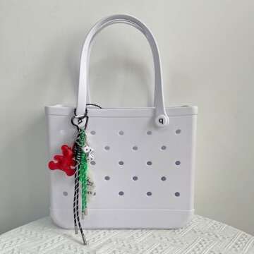 QTKJ Cute Keychain, Hand-Woven Nylon Rope Bag Charm, Bear Bag Accessories Charms for Handbag Backpack Crossbody Rubber Bags, Aesthetic Keychain