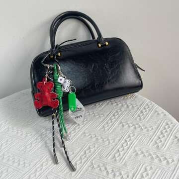 QTKJ Cute Keychain, Hand-Woven Nylon Rope Bag Charm, Bear Bag Accessories Charms for Handbag Backpack Crossbody Rubber Bags, Aesthetic Keychain