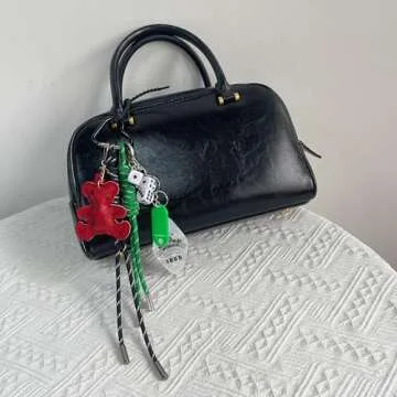 QTKJ Cute Keychain, Hand-Woven Nylon Rope Bag Charm, Bear Bag Accessories Charms for Handbag Backpack Crossbody Rubber Bags, Aesthetic Keychain