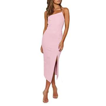 LYANER Women's Spaghetti Straps Split Hem Sleeveless Zipper Bodycon Midi Dress Baby Pink Medium