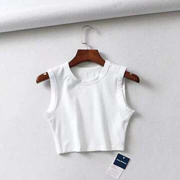 Meladyan Womens Round Neck Crop Top Basic Solid Cotton Tank Sleeveless Vest Crop Tee (White, M)