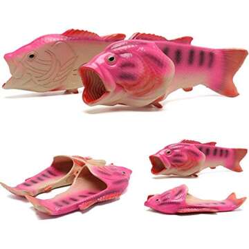 BING RUI CO Fish slipper,Funny Slippers,Gift for fishing enthusiasts,Bass Slipper,Unisex(Pink, 8.5-9...