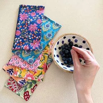 REYNOSOHOMEDECOR Cotton Cloth Napkins Set of 10 Hand Block Printed Napkin Size 16 x 16 Kitchen Dining Room Table (Multicolor)