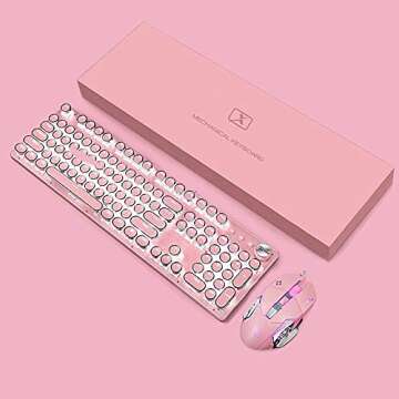 Basaltech Mechanical Gaming Keyboard and Mouse Combo, Retro Steampunk Vintage Typewriter-Style Keybo...