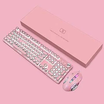 Basaltech Mechanical Gaming Keyboard and Mouse Combo, Retro Steampunk Vintage Typewriter-Style Keybo...