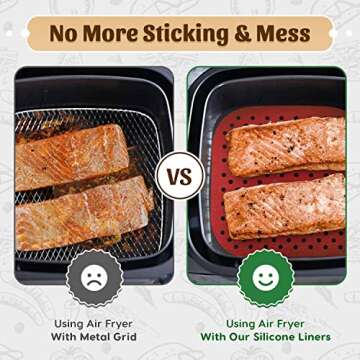 Reusable Silicone Air Fryer Liners 8.5 Inch by Linda’s Essentials (3 Pack, Square) - Non Stick Eas...