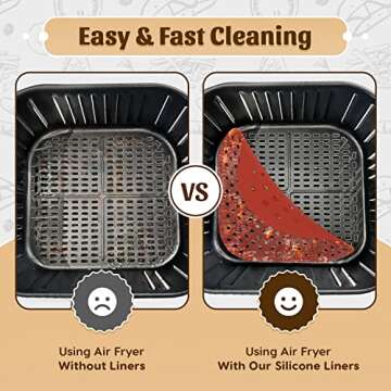 Reusable Silicone Air Fryer Liners 8.5 Inch by Linda’s Essentials (3 Pack, Square) - Non Stick Easy Clean Air Fryer Liners Reusable Mats Air Fryer Accessories Includes Cheat Sheet And Recipe Book