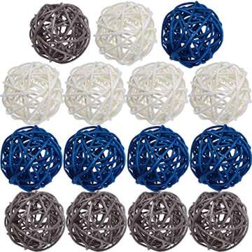Yaomiao 15 Pieces Vase Filler Rattan Balls Decorative for Craft, Party, Wedding Table Decoration, Aromatherapy Accessories, 1.8 Inch (Blue Gray White)